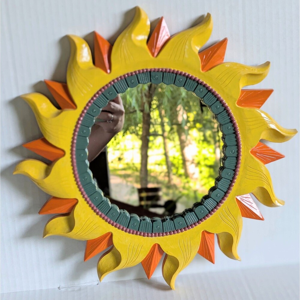 Vintage Homco 13.5" Celestial 3D Sunburst Wall Mirror USA Eclectic Art Sun Decor